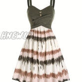 Hnewly Tie Dye Print Fake Button Dress Casual Sleeveless Backless For Summer Women’s Clothing